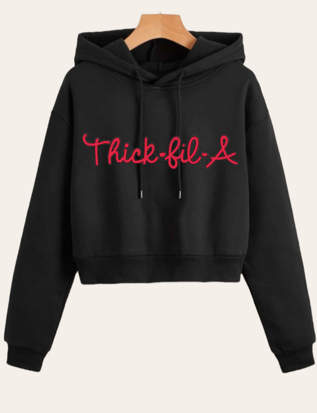 Thick-Fil-A Thermal Lined Drawstring Crop Hoodie